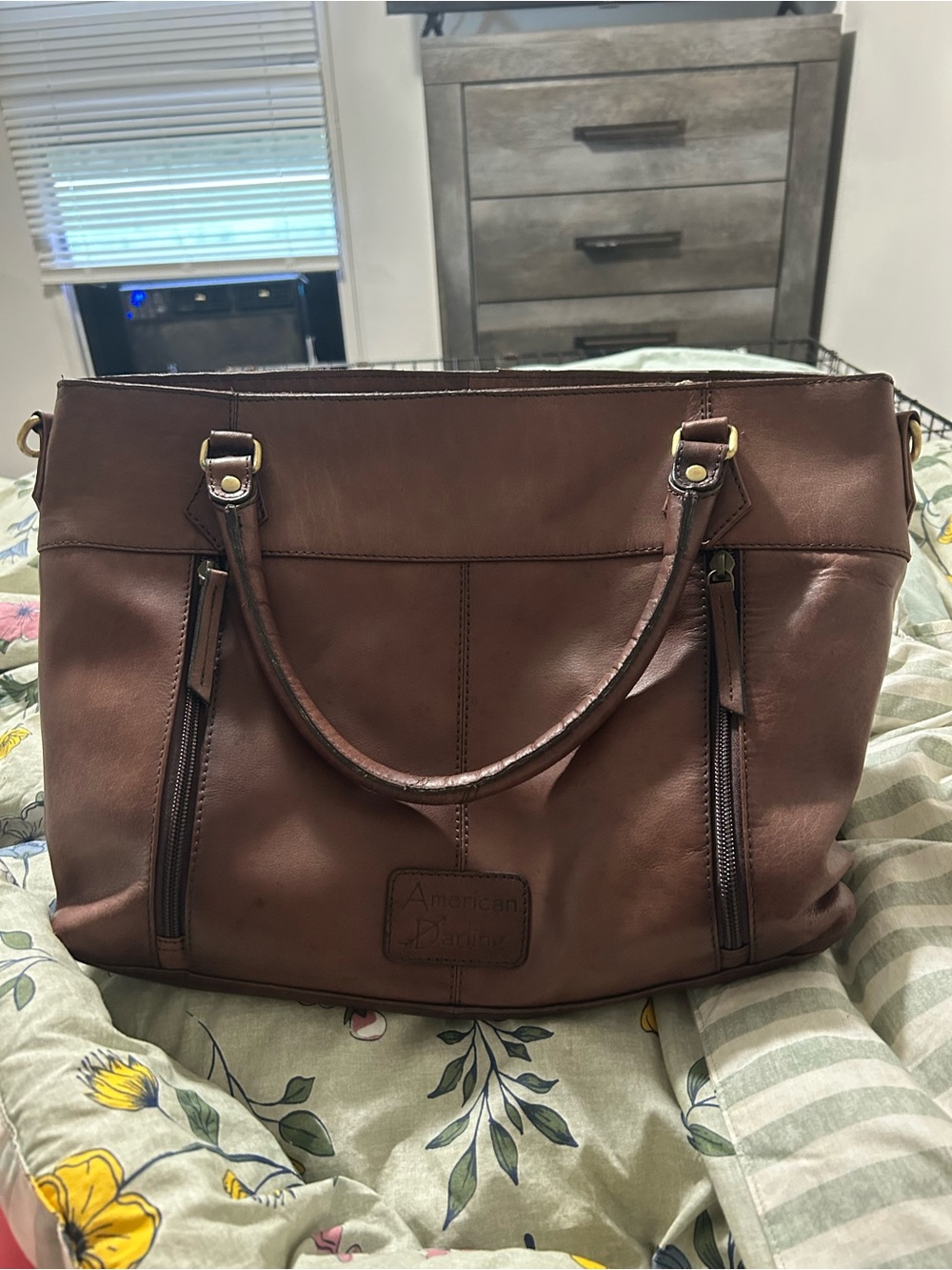 American Darling Leopard Print Tote with Tooled Brown Leather Trim - Picture 2 of 8